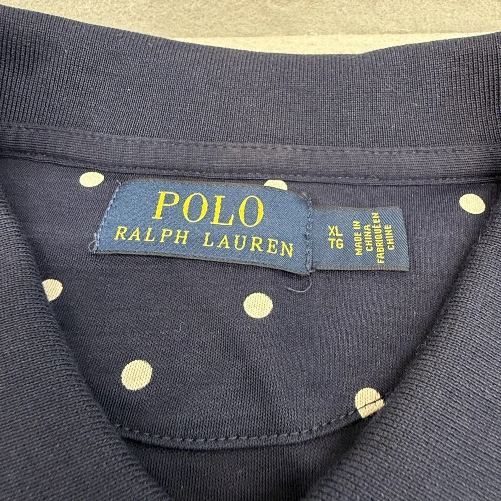 Polo Ralph Lauren Polo Shirt Men's XL Navy Blue Polka Dot Soft Touch Pima Cotton